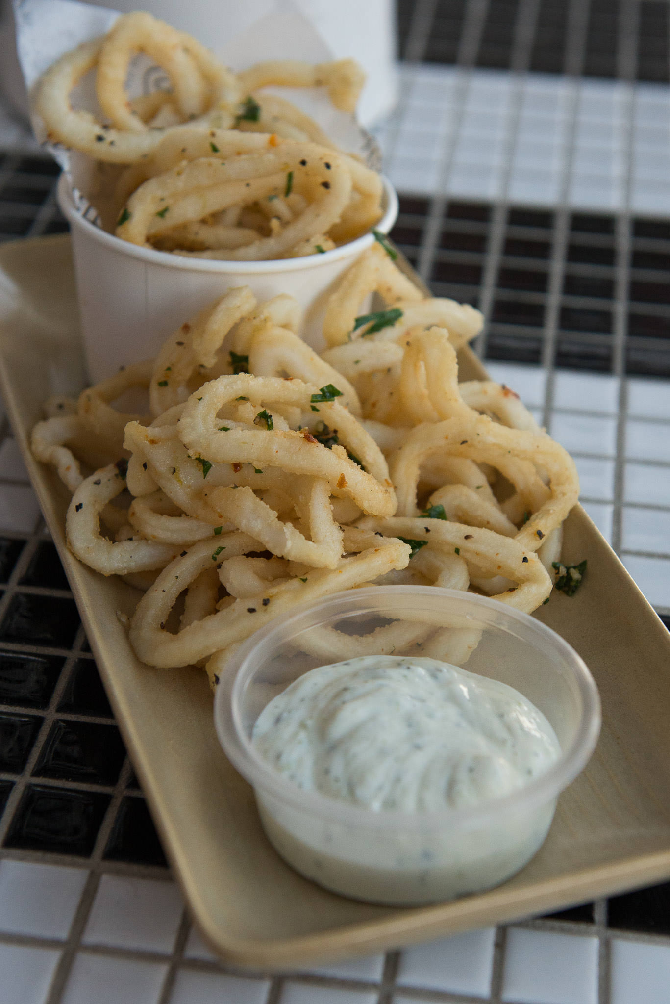 Fried squid with Turkish pepper and tzatziki (AU$16)