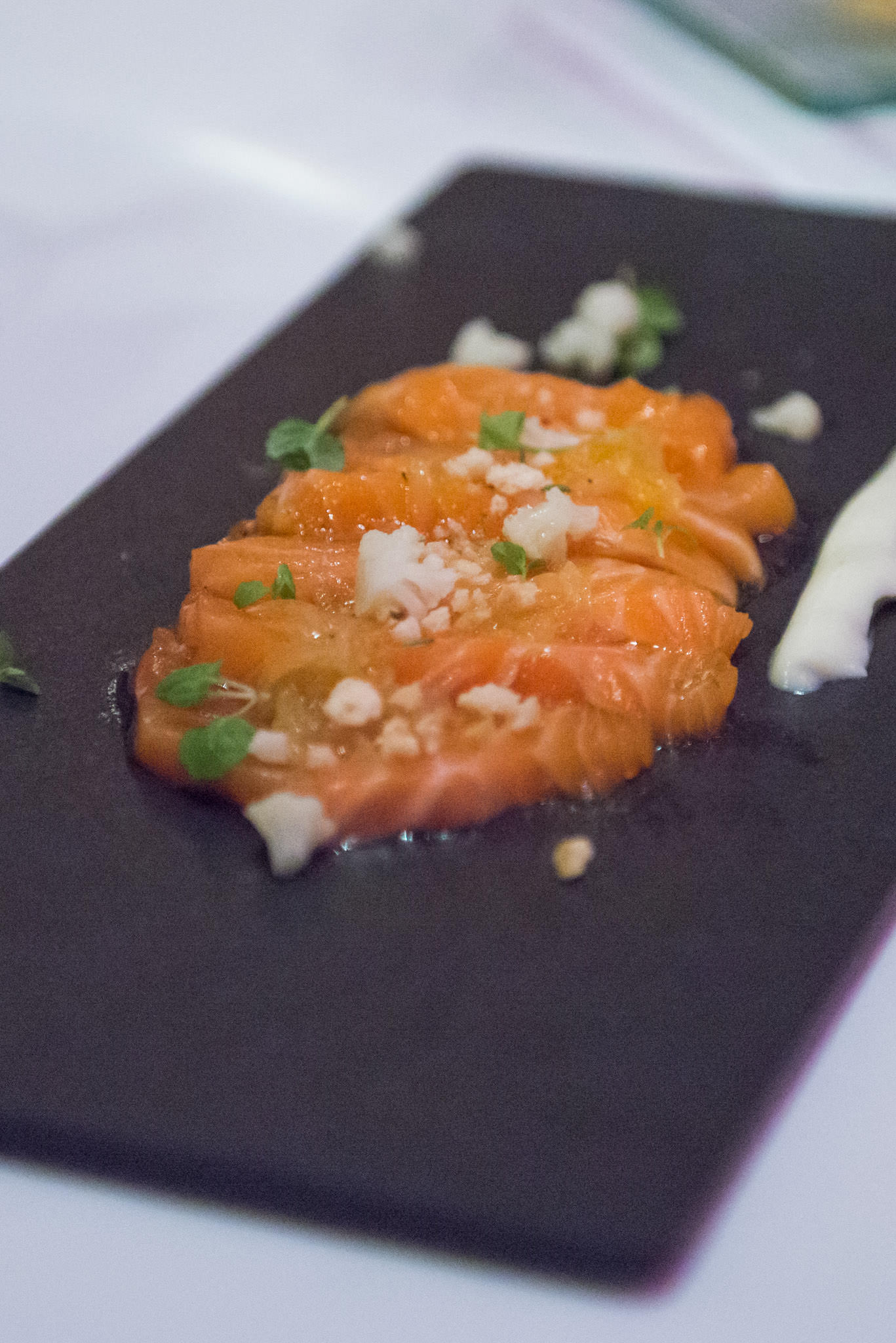 Cured Tasmanian salmon with cauliflower mousse and citrus dressing