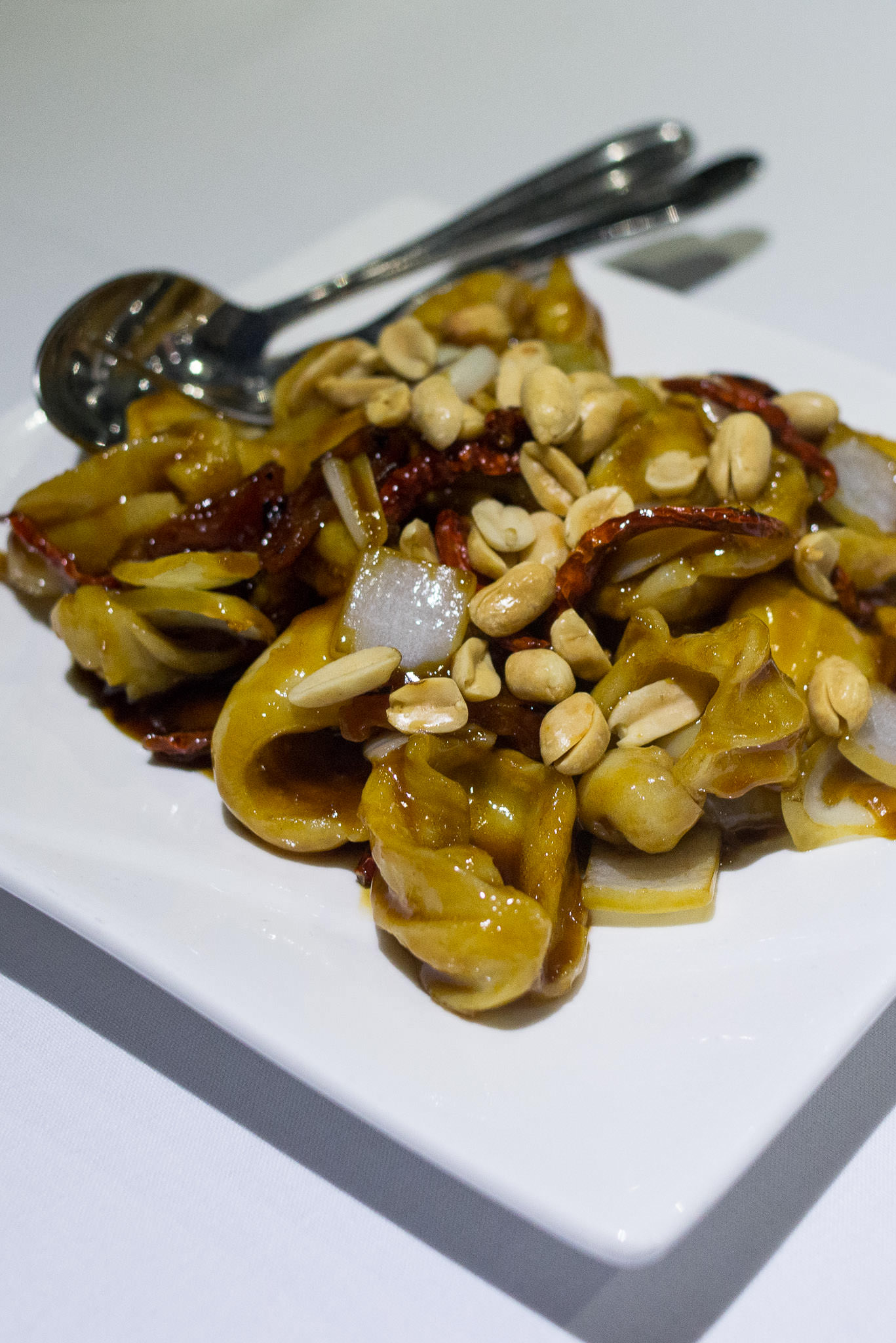 Stir-fried squid with spicy Szechuan sauce (AU$23.80)