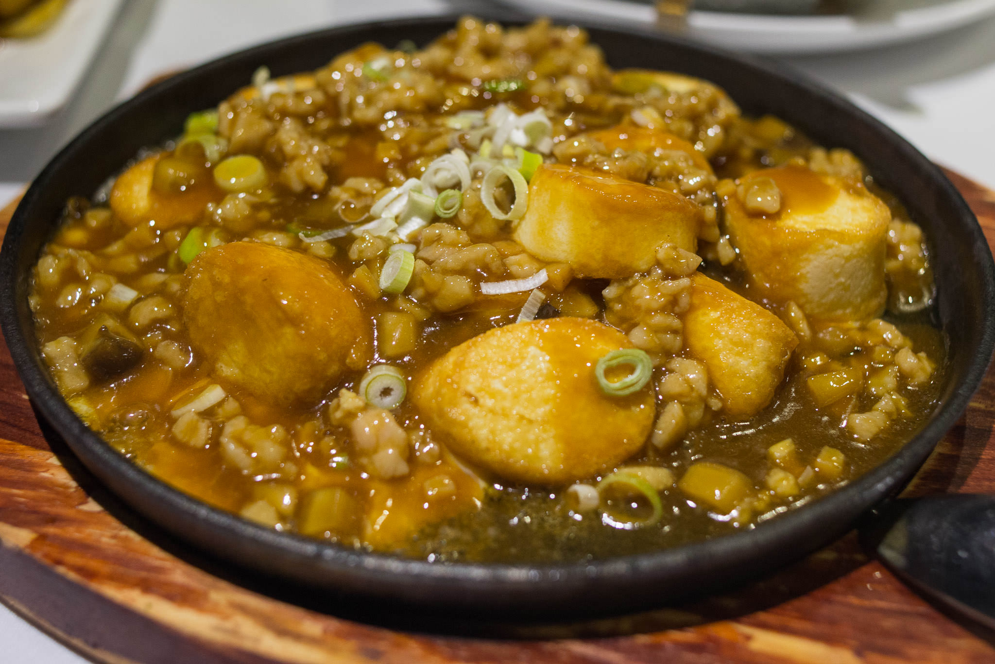 Sizzling Japanese tofu with diced chicken and salted fish (AU$15.80)