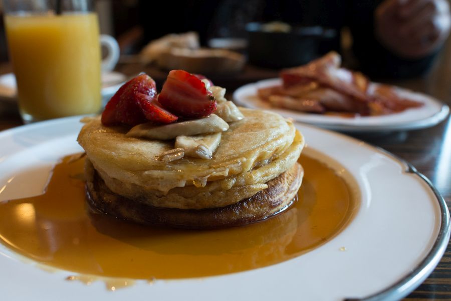 Pancakes, banana, maple syrup (AU$13)
