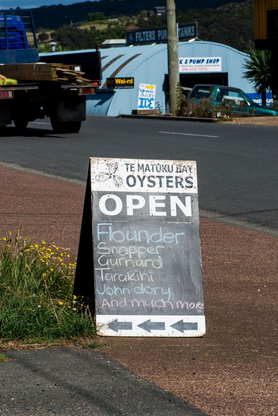 Te Matuku Bay Oyster Shop sign
