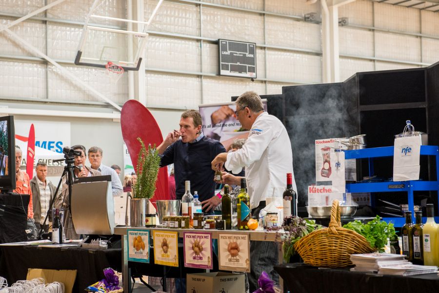 Local politician Christian Porter assists Don in the cooking demo