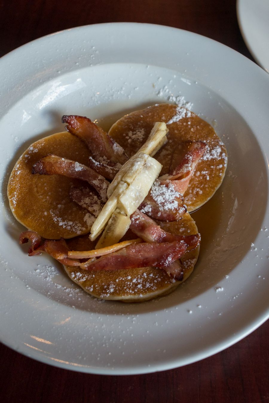 Pancakes with bacon, banana and maple syrup (NZ$15)