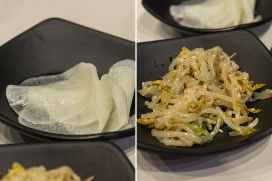 Pickled daikon, mung bean sprouts