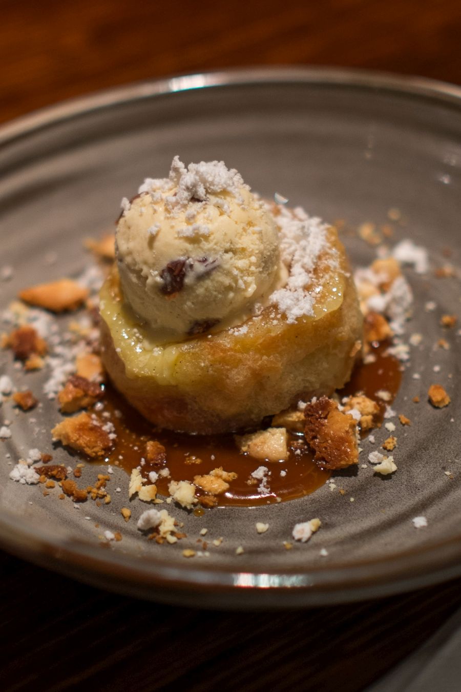 Croissant bread and butter pudding, salted caramel, Captain Morgan's ice cream (AU$14)