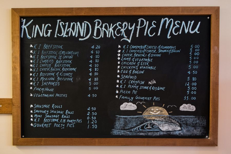 King Island Bakery pie menu