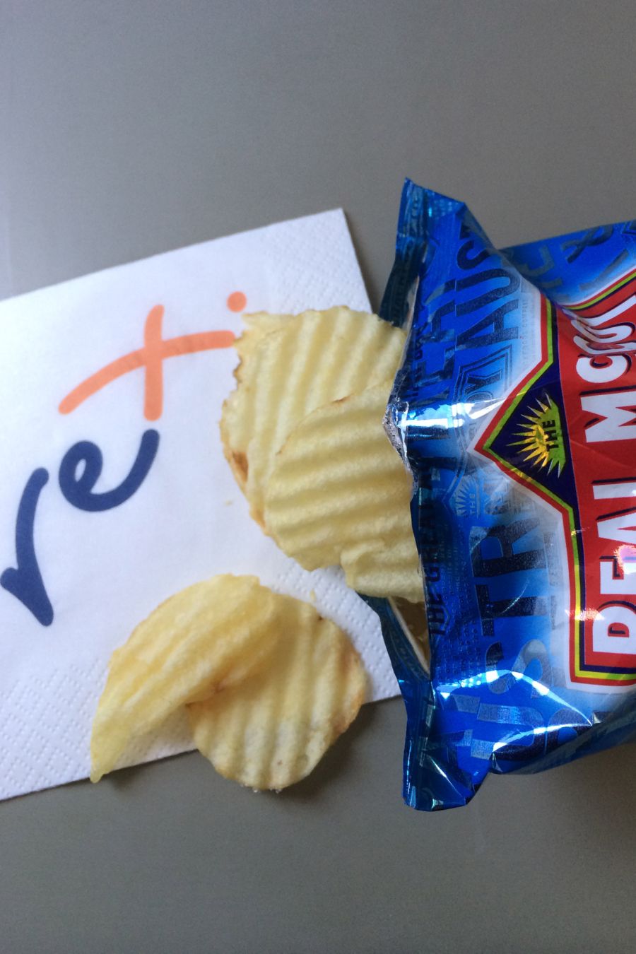 Savoury snack on King Island to Melbourne flight - potato crisps
