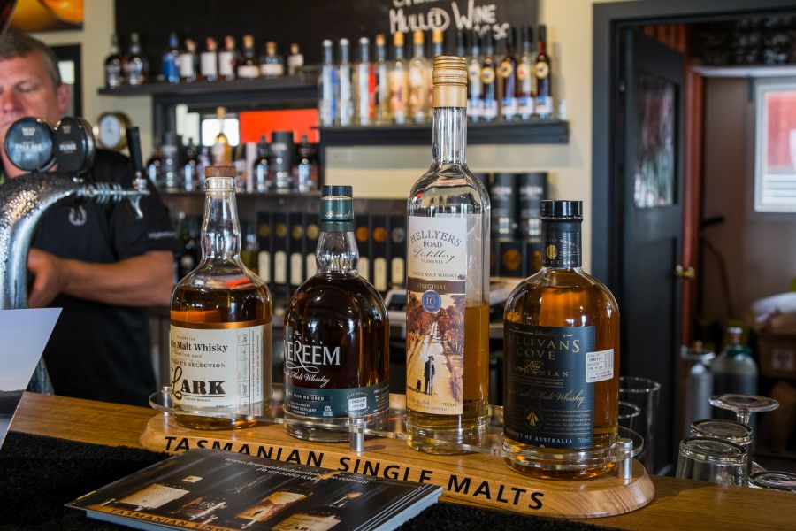 Tasmanian single malt whiskies are available for tasting