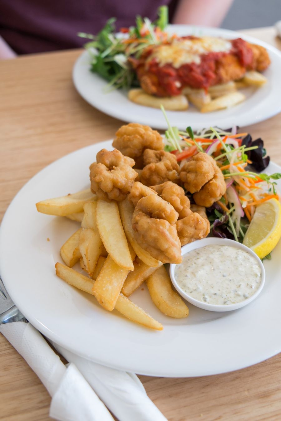 Salt and pepper squid with chips and salad (AU$15 - tour menu)