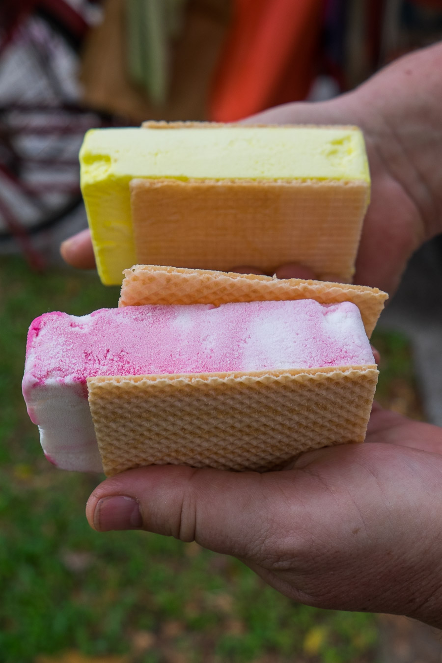 Raspberry ripple and durian wafers