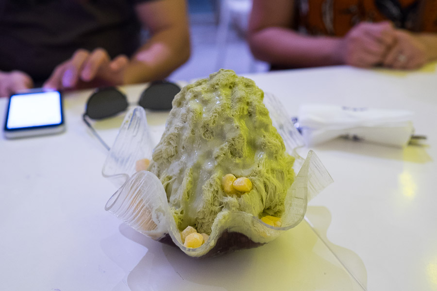 Matcha (green tea) snow ice.  An ugly green monster but everyone who tried it really liked  it. 