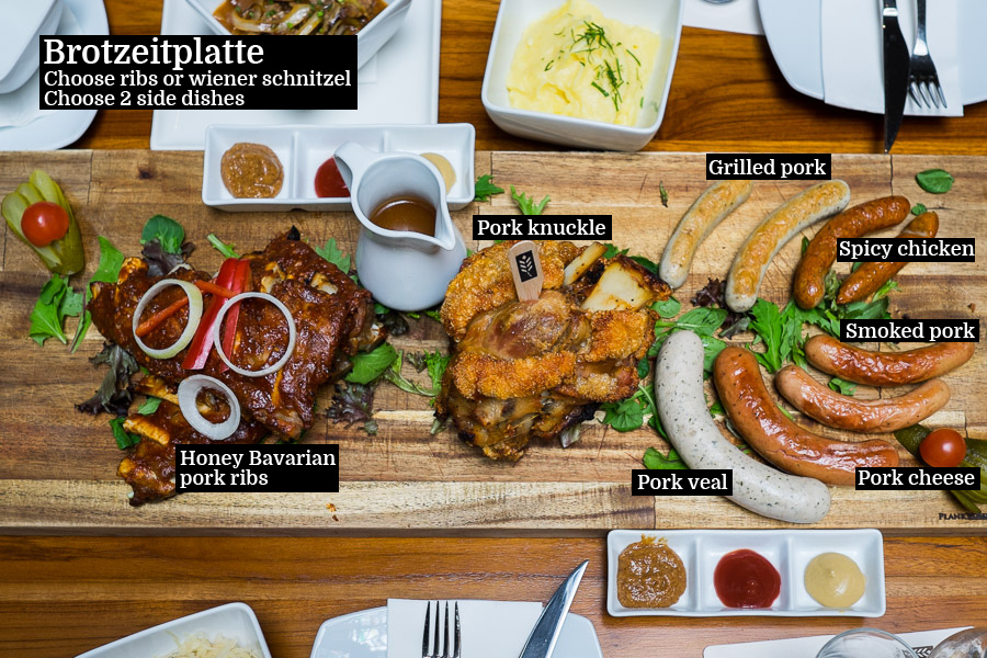 The Brotzeitplatte (AU$88, serves 4-5 people). On this platter, the knuckle and smoked pork sausage are my favourites.