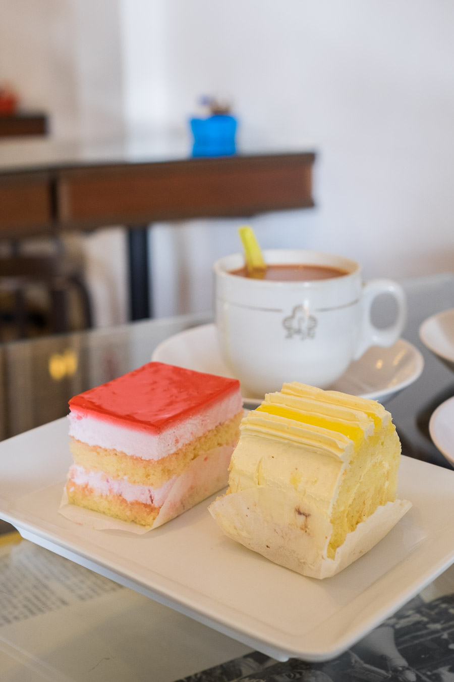 Strawberry mousse cake and good old lemon roll. The sponge cakes were soft and fluffy.