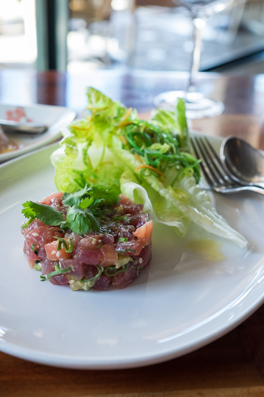 Yellow fin tuna tartare with Japanese radish, avocado, sesame and soy (this is small AU$28; large is $45)
