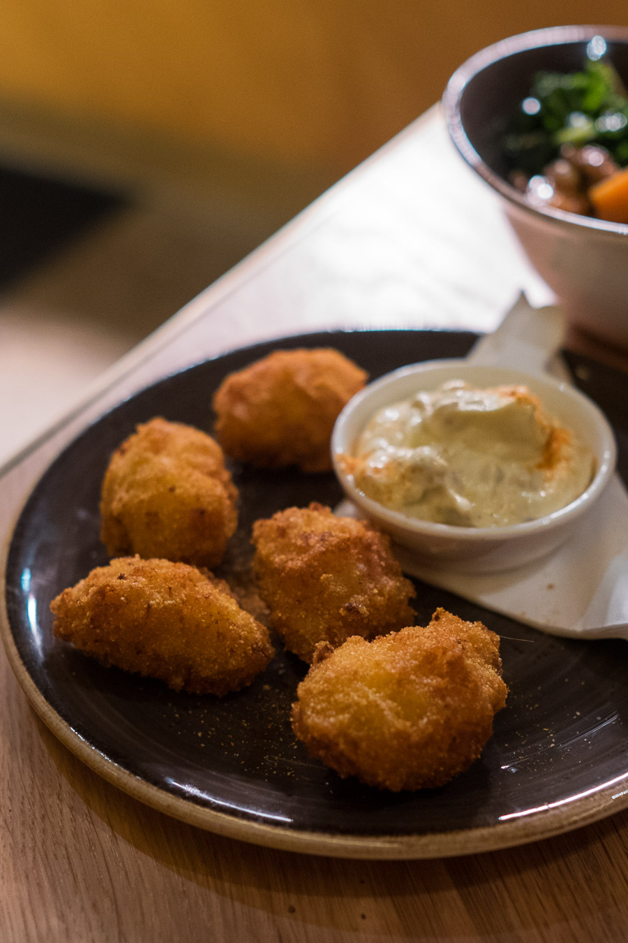 Hush puppies (AU$9) - made with cornmeal, bacon and cheddar, served with baconaise.