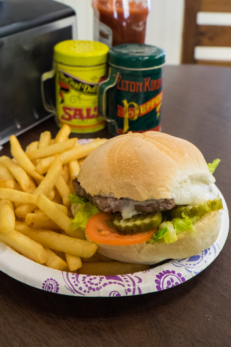 Cheeseburger and fries at Peter's Cafe.