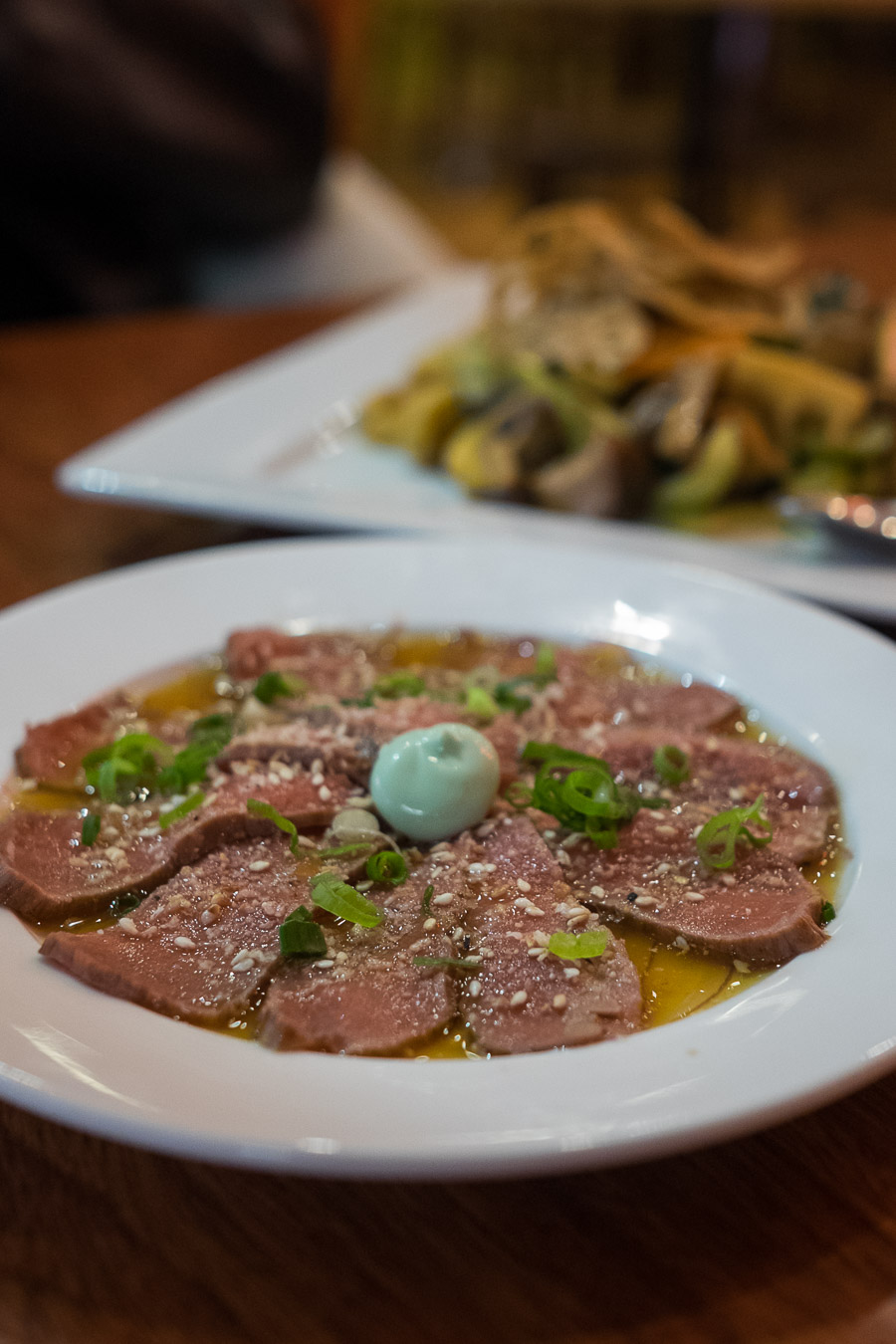 Beef tataki (AU$9.50) - lightly seared Australian beef, thinly sliced and served with soy and citrus sauce.