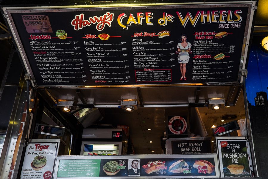 The menu at Harry's Cafe de Wheels