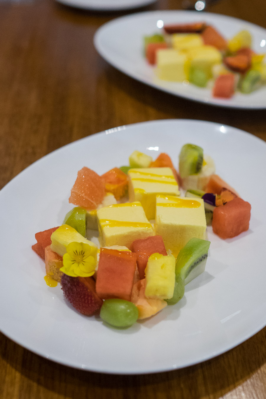 Mango semifreddo with fruit salad