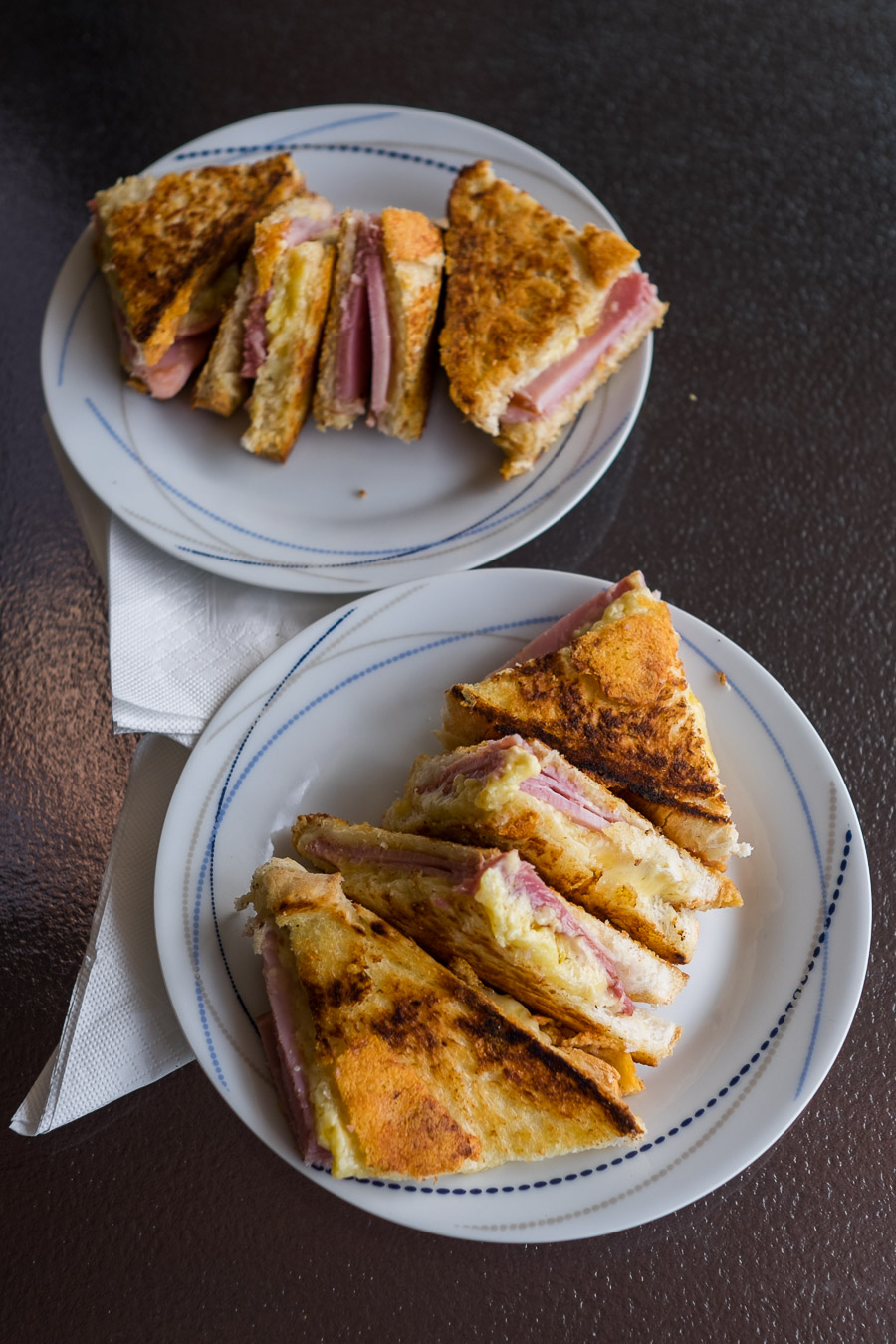 Ham, cheese and mustard toasted sandwiches